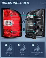 Nilight 2007 2008 2009 2010 2011 2012 2013 2014 Chevy Silverado 1500 2500HD 3500HD 2007 2008 2009 2010 2011 2012 2013 GMC Sierra 3500HD Tail light Assembly Rear Lamp Replacement w/Bulbs and Harness, view 2