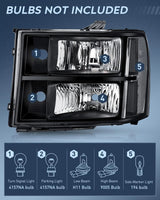 Nilight 2007 2008 2009 2010 2011 2012 2013 2014 GMC Sierra 1500 2500 3500HD Headlight Assembly Black Case Clear Reflector, view 6