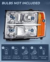 Nilight 2007 2008 2009 2010 2011 2012 2013 2014 GMC Sierra 1500 2500 3500HD Headlight Assembly Chrome Case Amber Reflector, view 5