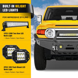 Nilight 2007 2008 2009 2010 2011 2012 2013 2014 Toyota FJ Cruiser Front Bumper Winch Plate Offroad 120W Light Bar 18W LED Light Pods 2 D-Rings, view 5