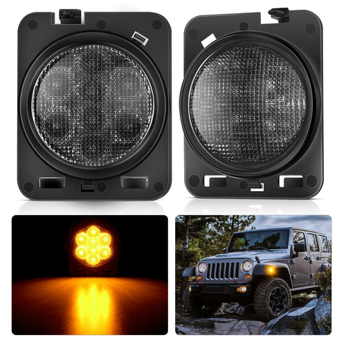 Nilight 2007-2017 Jeep Wrangler JK JKU 8LED Smoked Lens Amber Side Marker Light