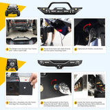 Nilight 2007 2008 2009 2010 2011 2012 2013 2014 2015 2016 2017 2018 Jeep Wrangler JK Front Rear Bumper Combo Rock Crawler with Hitch Receiver Upgraded LED Lights Off Road Textured Black, view 2
