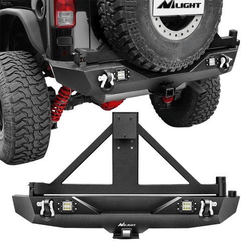 Nilight 2007-2012 2013 2014 2015 2016 2017 2018 Jeep Wrangler JK & Wrangler JK Unlimited Rear Bumper Spare Tire Rack Hitch Receiver 2Pcs LED Lights Pods
