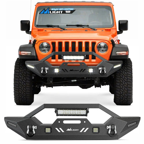 Nilight 2007 2008 2009 2010 2011 2012 2013 2014 2015 2016 2017 2018 Jeep Wrangler JK/JKU 2018-2025 JL/JLU 2020 2021 2022 2023 20024 2025 Gladiator JT Front Bumper with 72W LED Light Bar 2Pcs 18W Light Pod 2Pcs 18W Single Row Work Light Winch Plate