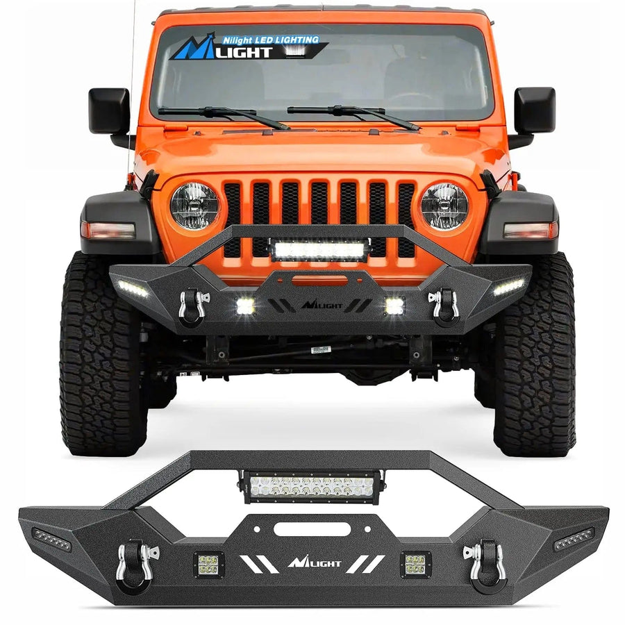 Nilight 2007 2008 2009 2010 2011 2012 2013 2014 2015 2016 2017 2018 Jeep Wrangler JK/JKU 2018-2025 JL/JLU 2020 2021 2022 2023 20024 2025 Gladiator JT Front Bumper with 72W LED Light Bar 2Pcs 18W Light Pod 2Pcs 18W Single Row Work Light Winch Plate