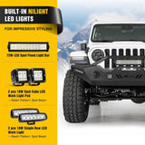 Nilight 2007 2008 2009 2010 2011 2012 2013 2014 2015 2016 2017 2018 Jeep Wrangler JK/JKU 2018-2025 JL/JLU 2020 2021 2022 2023 20024 2025 Gladiator JT Front Bumper with 72W LED Light Bar 2Pcs 18W Light Pod 2Pcs 18W Single Row Work Light Winch Plate, view 5