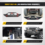 Nilight 2007 2008 2009 2010 2011 2012 2013 2014 2015 2016 2017 2018 Jeep Wrangler JK/JKU 2018-2025 JL/JLU 2020 2021 2022 2023 20024 2025 Gladiator JT Front Bumper with 72W LED Light Bar 2Pcs 18W Light Pod 2Pcs 18W Single Row Work Light Winch Plate, view 6