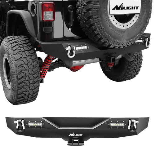 Nilight 2007 2008 2009 2010 2011 2012 2013 2014 2015 2016 2017 2018 Jeep Wrangler JK Rear Bumper Rock Crawler Bumper with Hitch Receiver 2Pcs Upgraded 18W LED Lights Off Road Textured Black