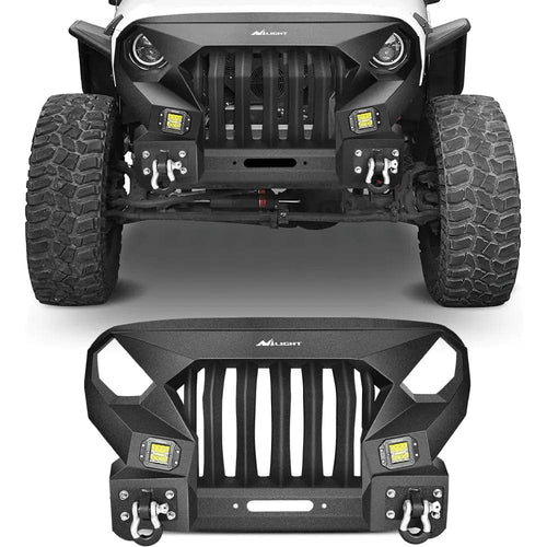 Nilight 2007 2008 2009 2010 2011 2012 2013 2014 2015 2016 2017 2018 Jeep Wrangler JK & Unlimited (2/4 Doors) Front Bumper Grill with Winch Plate 2Pcs 42W LED Work Light Pods Textured Black Solid Steel Off-Road