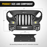 Nilight 2007 2008 2009 2010 2011 2012 2013 2014 2015 2016 2017 2018 Jeep Wrangler JK & Unlimited (2/4 Doors) Front Bumper Grill with Winch Plate 2Pcs 42W LED Work Light Pods Textured Black Solid Steel Off-Road, view 2