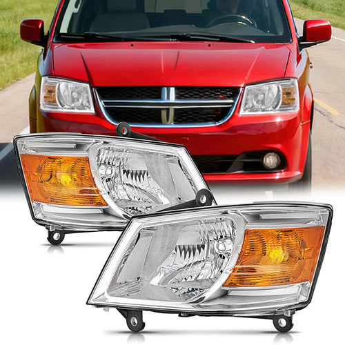 Nilight 2008 2009 2010 Dodge Grand Caravan Headlight Assembly Chrome Case Amber Reflector