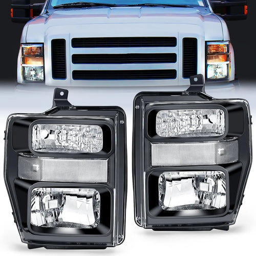 Nilight 2008 2009 2010 Ford F250 F350 F450 Super Duty Headlight Assembly Black Housing Clear Reflector Clear Lens