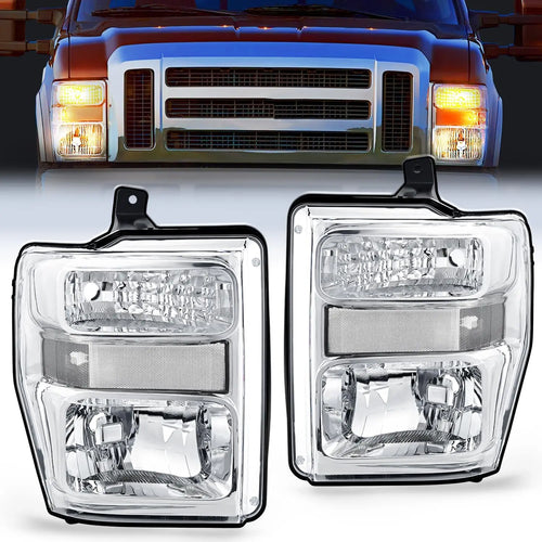 Nilight 2008 2009 2010 Ford F250 F350 F450 Super Duty Headlight Assembly Chrome Housing Clear Reflector Clear Lens