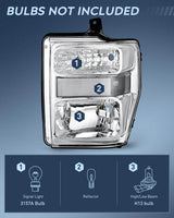 Nilight 2008 2009 2010 Ford F250 F350 F450 Super Duty Headlight Assembly Chrome Housing Clear Reflector Clear Lens, view 2
