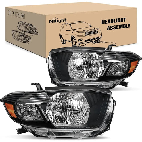 Nilight 2008 2009 2010 Toyota Highlander Headlight Assembly Black Housing Amber Reflector