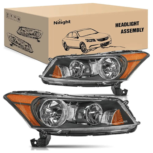 Nilight 2008 2009 2010 2011 2012 Honda Accord Sedan Headlight Assembly Black Housing Amber Reflector