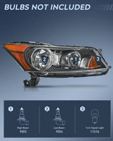 Nilight 2008 2009 2010 2011 2012 Honda Accord Sedan Headlight Assembly Black Housing Amber Reflector, view 2