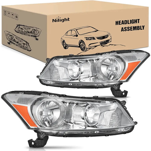 Nilight 2008 2009 2010 2011 2012 Honda Accord Sedan Headlight Assembly Chrome Housing Amber Reflector