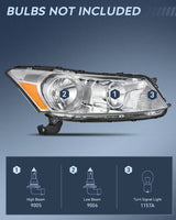 Nilight 2008 2009 2010 2011 2012 Honda Accord Sedan Headlight Assembly Chrome Housing Amber Reflector, view 2