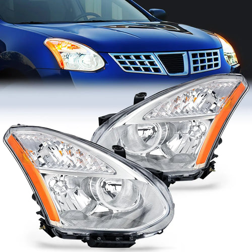 Nilight 2008 2009 2010 2012 2013 Nissan Rogue 2014 2015 Nissan Rogue Select Headlight Assembly Chrome Housing Amber Reflector Upgraded Clear Lens