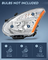 Nilight 2008 2009 2010 2012 2013 Nissan Rogue 2014 2015 Nissan Rogue Select Headlight Assembly Chrome Housing Amber Reflector Upgraded Clear Lens, view 2
