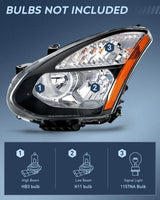 Nilight 2008 2009 2010 2011 2012 2013 Nissan Rogue 2014 2015 Select Headlight Assembly Black Housing Amber Reflector Upgraded Clear Lens, view 2