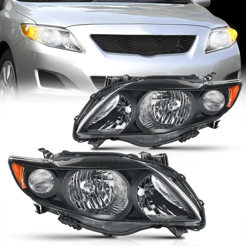 Nilight 2009 2010 Toyota Corolla XLE/LE/Base Headlight Assembly Black Housing Amber Reflector