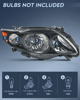 Nilight 2009 2010 Toyota Corolla XLE/LE/Base Headlight Assembly Black Housing Amber Reflector, view 2