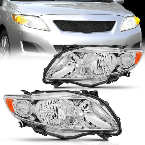 Nilight 2009 2010 Toyota Corolla XLE/LE/Base Headlight Assembly Chrome Housing Amber Reflector