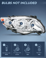 Nilight 2009 2010 Toyota Corolla XLE/LE/Base Headlight Assembly Chrome Housing Amber Reflector, view 2