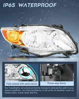 Nilight 2009 2010 Toyota Corolla XLE/LE/Base Headlight Assembly Chrome Housing Amber Reflector, view 4