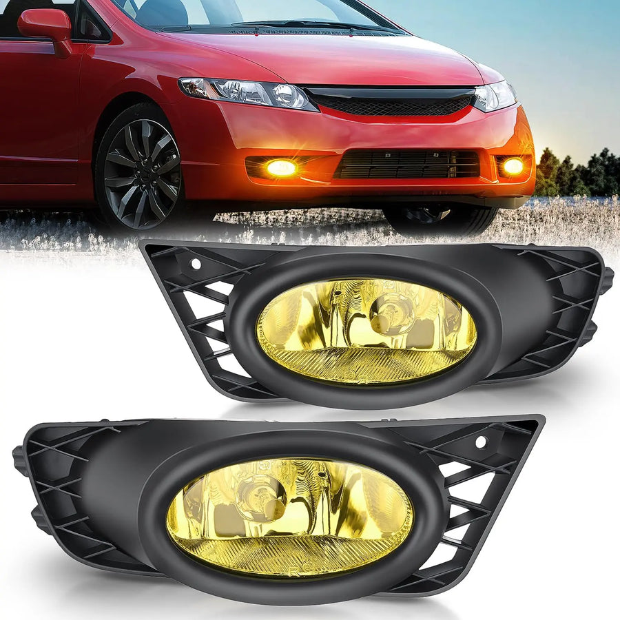 Nilight 2009 2010 2011 Honda Civic Sedan Fog Light Assembly Amber Lens H11 12V 55W Bulbs