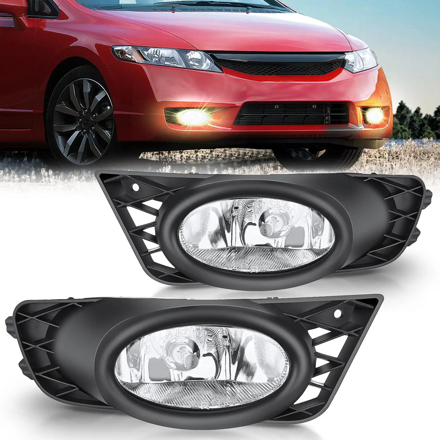 Nilight 2009 2010 2011 Honda Civic Sedan Fog Light Assembly Clear Lens H11 12V 55W Bulbs