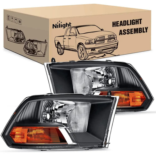 Nilight 2009 2010 2011 2012 Dodge Ram 1500 2500 3500 Headlights Assembly Dual Beam Black Case