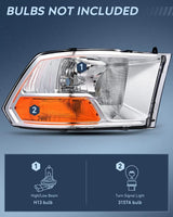 Nilight 2009 2010 2011 2012 Dodge Ram 1500 2500 3500 Headlights Assembly Dual Beam Clear Case (NOT for Quad Beam Model), view 2