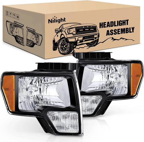 Nilight 2009 2010 2011 2012 2013 2014 Ford F150 Headlight Assembly Black Case Amber Reflector