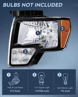 Nilight 2009 2010 2011 2012 2013 2014 Ford F150 Headlight Assembly Black Case Amber Reflector, view 2