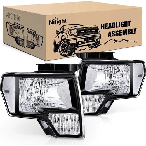 Nilight 2009 2010 2011 2012 2013 2014 Ford F150 Headlight Assembly Black Case Clear Reflector