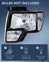 Nilight 2009 2010 2011 2012 2013 2014 Ford F150 Headlight Assembly Black Case Clear Reflector, view 3