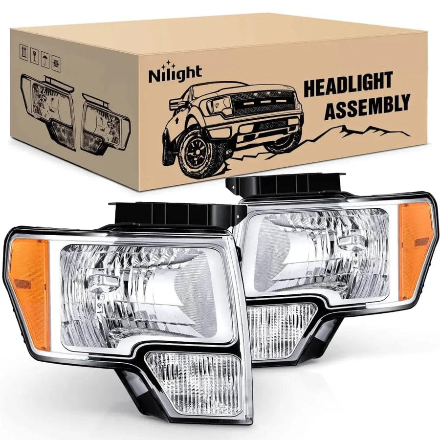 Nilight 2009 2010 2011 2012 2013 2014 Ford F150 Headlight Assembly Chrome Case Amber Reflector