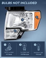 Nilight 2009 2010 2011 2012 2013 2014 Ford F150 Headlight Assembly Chrome Case Amber Reflector, view 3