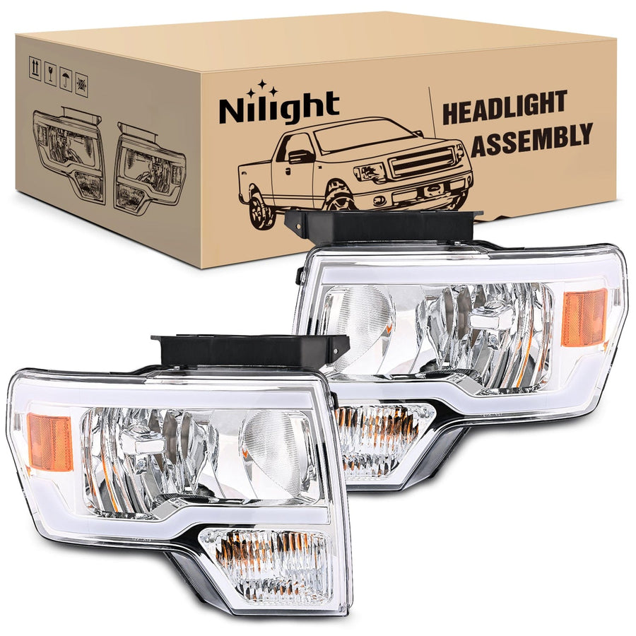 Nilight 2009 2010 2011 2012 2013 2014 Ford F150 Headlight Assembly Chrome Case Clear Reflector Clear Lens