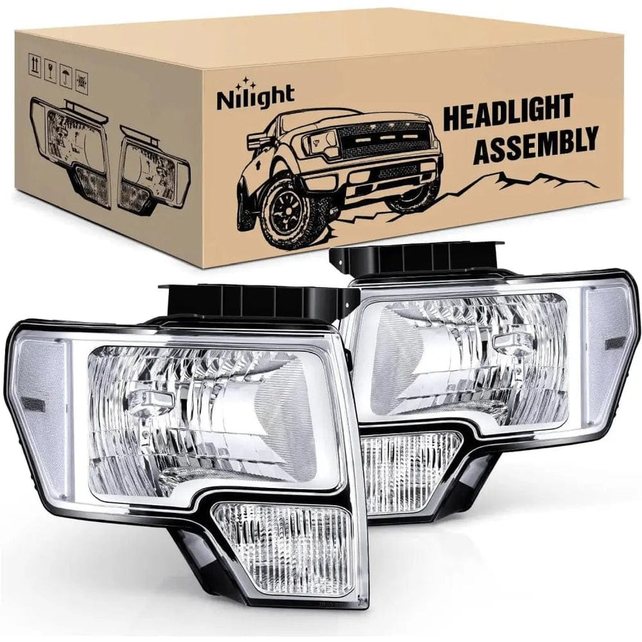 Nilight 2009 2010 2011 2012 2013 2014 Ford F150 Headlight Assembly Chrome Case Clear Reflector