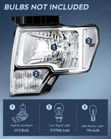 Nilight 2009 2010 2011 2012 2013 2014 Ford F150 Headlight Assembly Chrome Case Clear Reflector, view 4