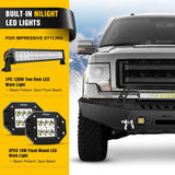 Nilight 2009-2014 Ford F150 Front Bumper Full Width Solid Steel with Winch Plate Offroad 120W LED Light Bar 2Pcs 18W LED Work Light Pods, view 4