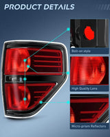 Nilight 2009 2010 2011 2012 2013 2014 Ford F150 Tail light Assembly Rear Lamp Replacement OE Style Red Housing Driver Passenger Side, view 6