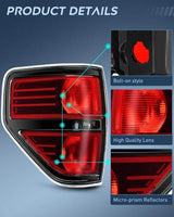 Nilight 2009 2010 2011 2012 2013 2014 Ford F150 Tail light Assembly Rear Lamp Replacement OE Style Red Housing Driver Side, view 6