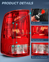 Nilight 2009 2010 2011 2012 2013 2014 2015 2016 2017 2018 Dodge Ram 1500 2500 3500 Tail light Assembly Rear Lamp Replacement OE Style Driver Side, view 6