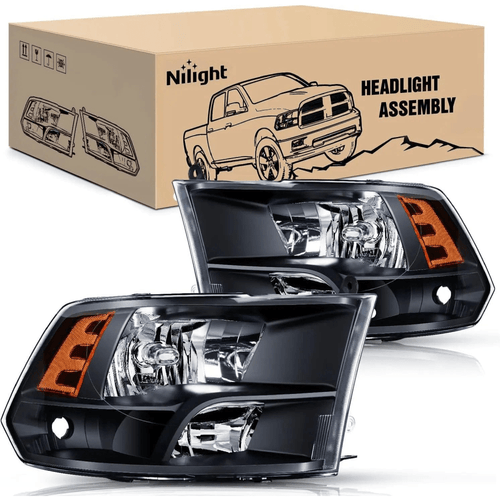 Nilight 2009 2010 2011 2012 2013 2014 2015 2016 2017 2018 Dodge Ram 1500 2500 3500 Headlight Assembly Black Case Amber Reflector