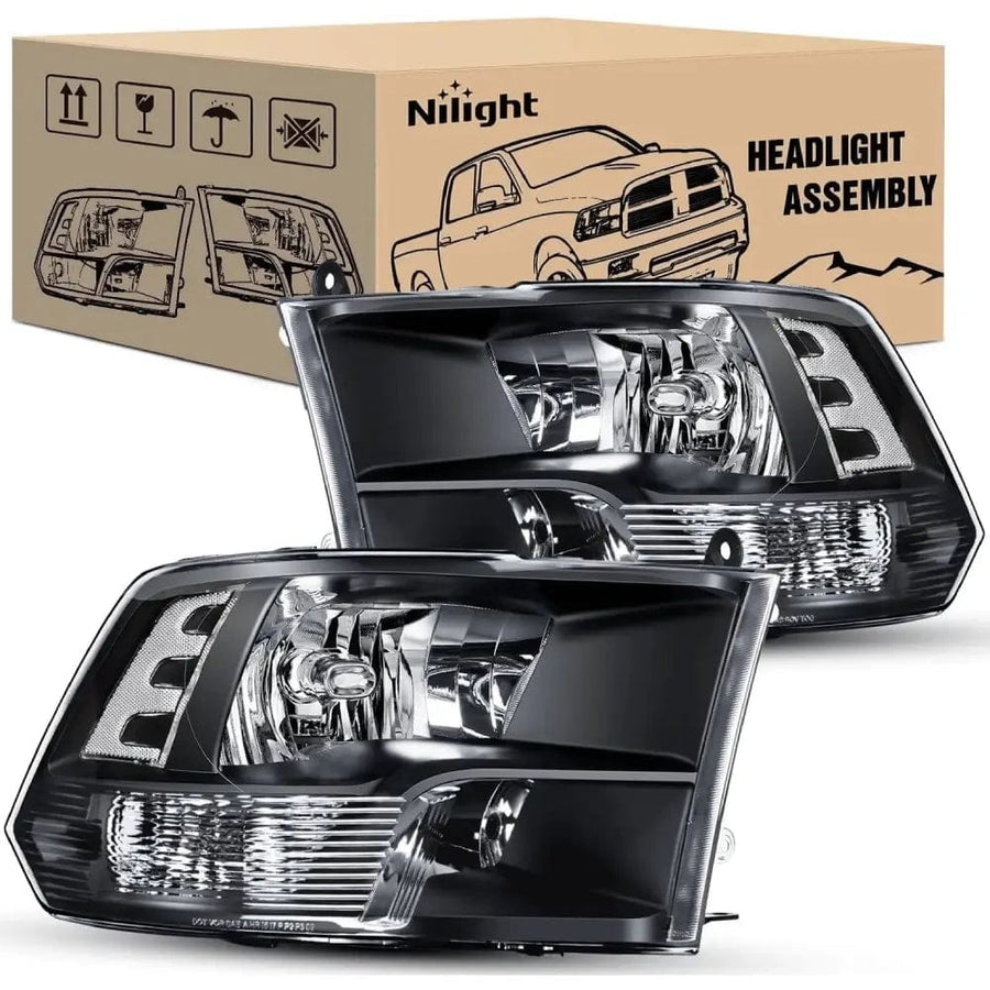 Nilight 2009 2010 2011 2012 2013 2014 2015 2016 2017 2018 Dodge Ram 1500 2500 3500 4500 5500 Headlight Assembly Black Case Clear Reflector